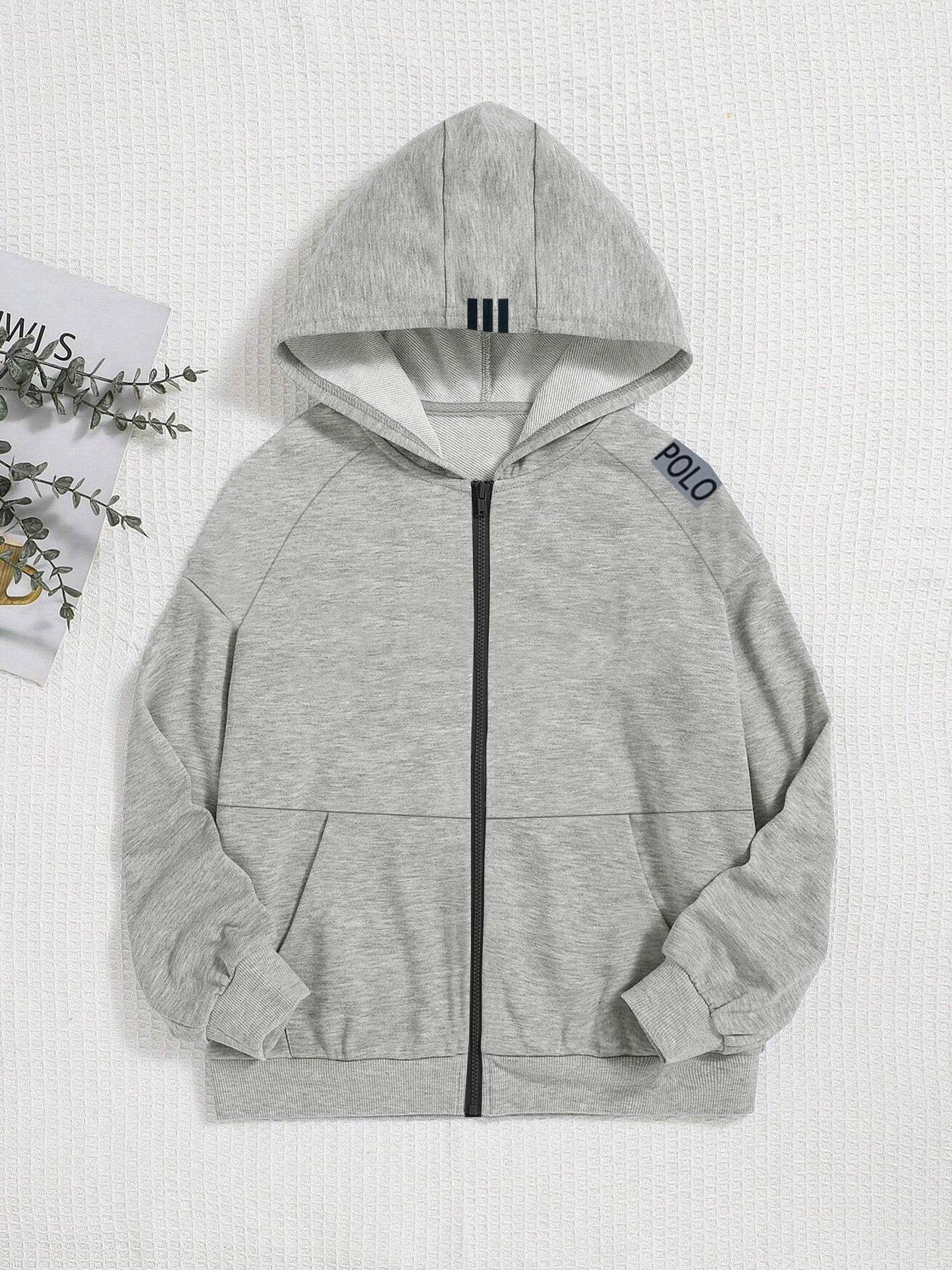 Nyc Polo Raglan Sleeve Fleece Zipper Hoodie For Kids-Grey Melange-SP1245/RT2308