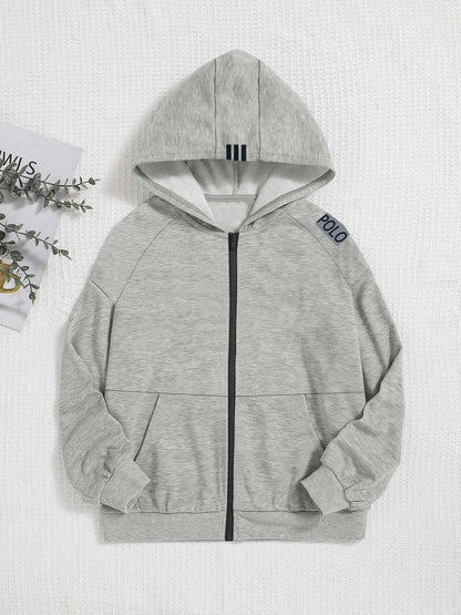 Nyc Polo Raglan Sleeve Fleece Zipper Hoodie For Kids-Grey Melange-SP1245/RT2308