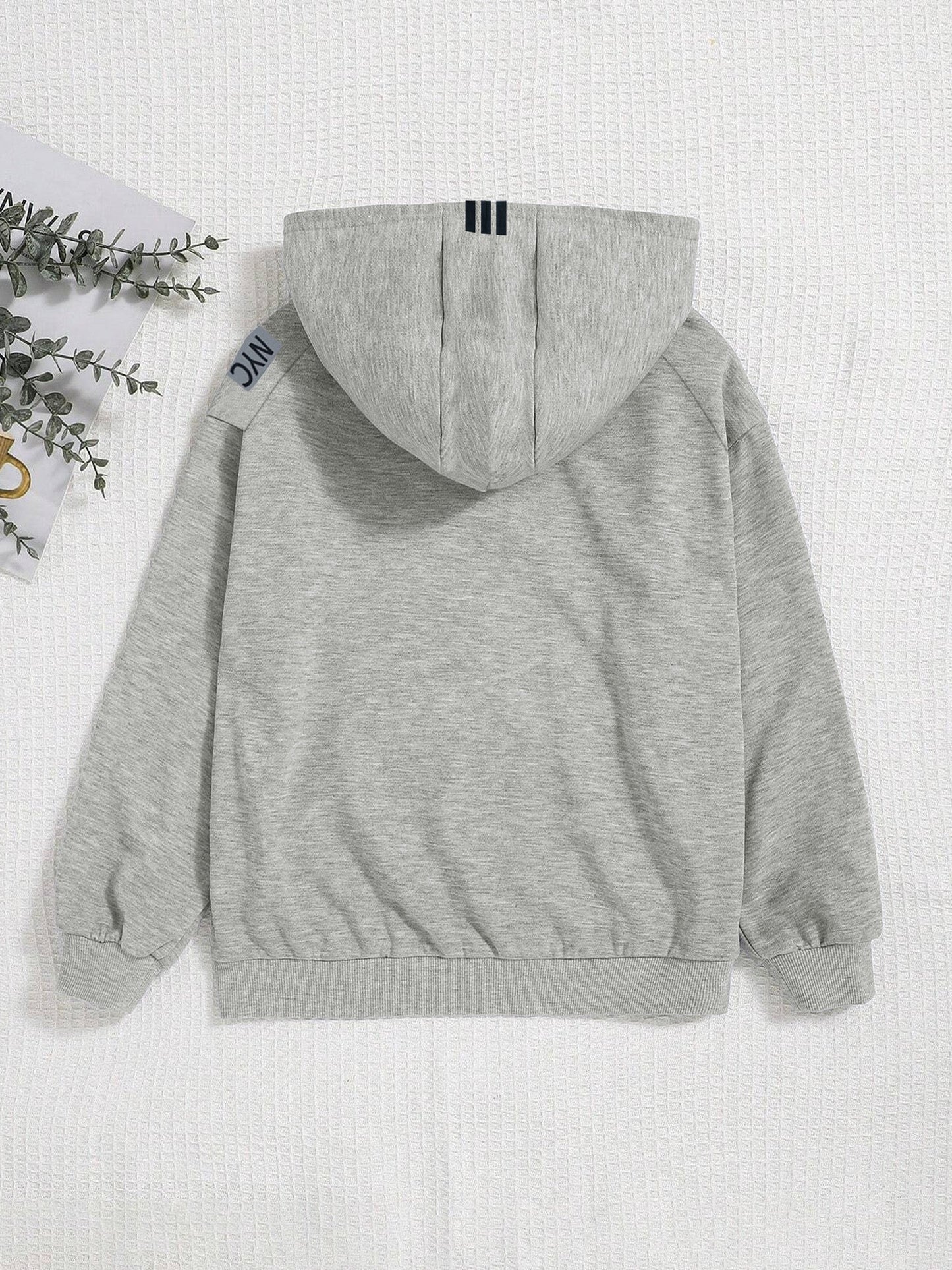 Nyc Polo Raglan Sleeve Fleece Zipper Hoodie For Kids-Grey Melange-SP1245/RT2308