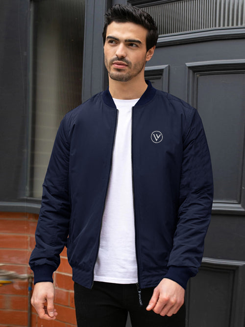 Louis Vicaci Zipper Fur Bomber Jacket For Men-Navy-BR1034