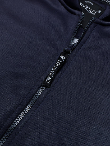 Louis Vicaci Zipper Fur Bomber Jacket For Men-Navy-BR1034