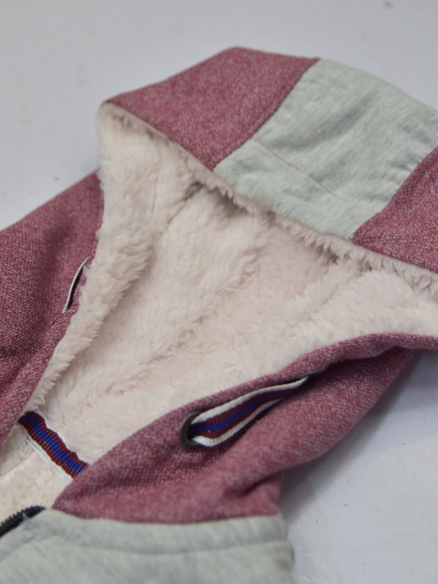 Mango Stylish Inner Fur Zipper Hoodie For Kids-Grey & Light Burgundy Melange-BE148/BR959