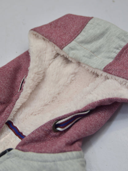 Mango Stylish Inner Fur Zipper Hoodie For Kids-Grey & Light Burgundy Melange-BE148/BR959