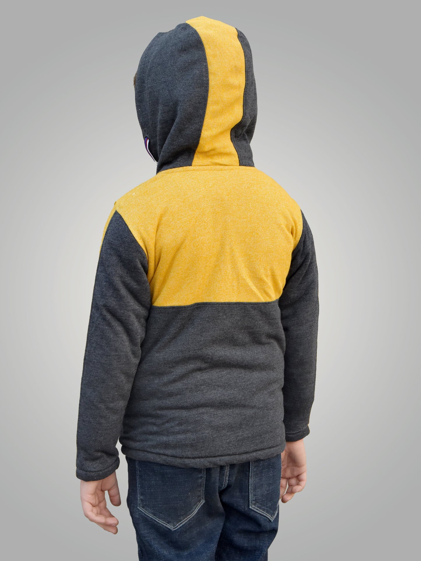 Mango Stylish Inner Fur Zipper Hoodie For Kids-Yellow Melange & Charcoal Melange-BR944