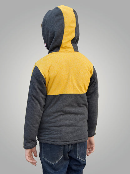 Mango Stylish Inner Fur Zipper Hoodie For Kids-Yellow Melange & Charcoal Melange-BR944