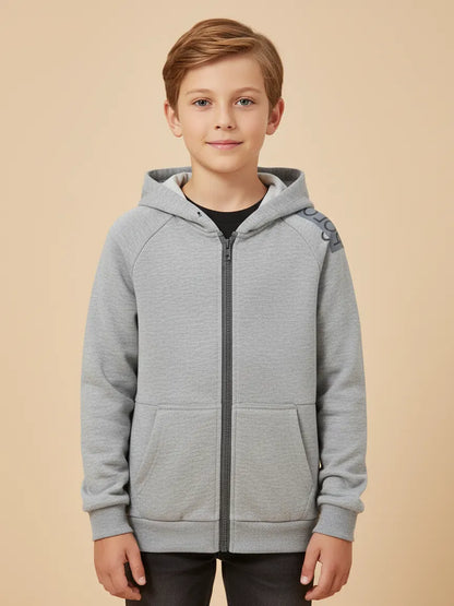 Nyc Polo Fleece Zipper Hoodie For Kids-Grey Melange-BE2775