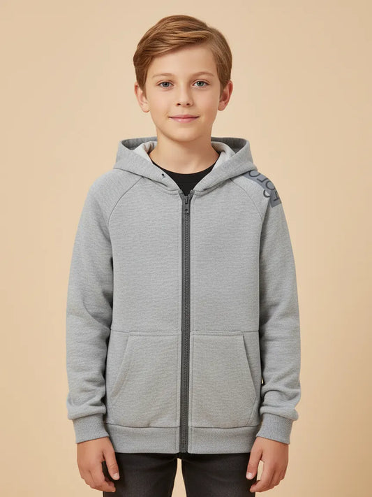 Nyc Polo Fleece Zipper Hoodie For Kids-Grey Melange-BE2775