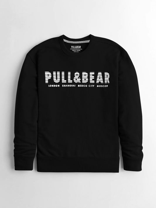P&B Crew Neck Terry Fleece Sweatshirt For Men-Black-RT2132