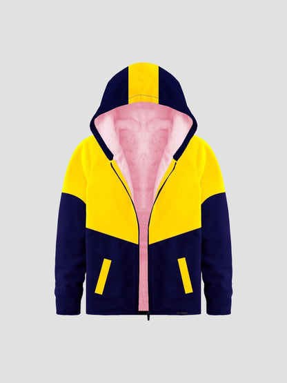 Mango Stylish Inner Fur Zipper Hoodie For Kids-Yellow & Royal Blue-BE153/BR964