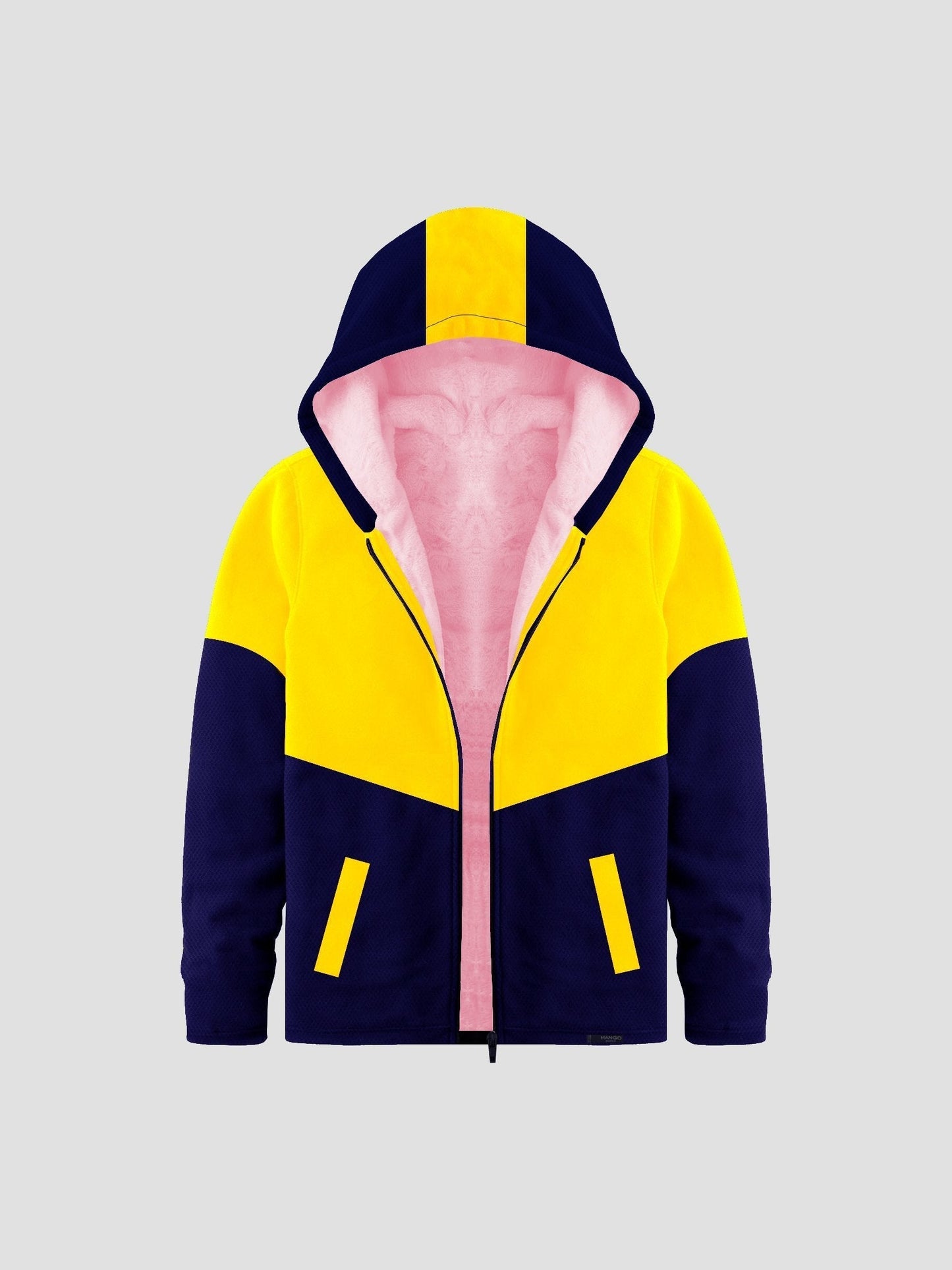 Mango Stylish Inner Fur Zipper Hoodie For Kids-Yellow & Royal Blue-BR964