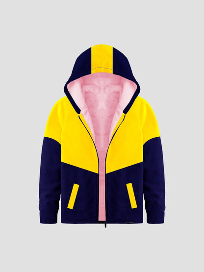 Mango Stylish Inner Fur Zipper Hoodie For Kids-Yellow & Royal Blue-BR964