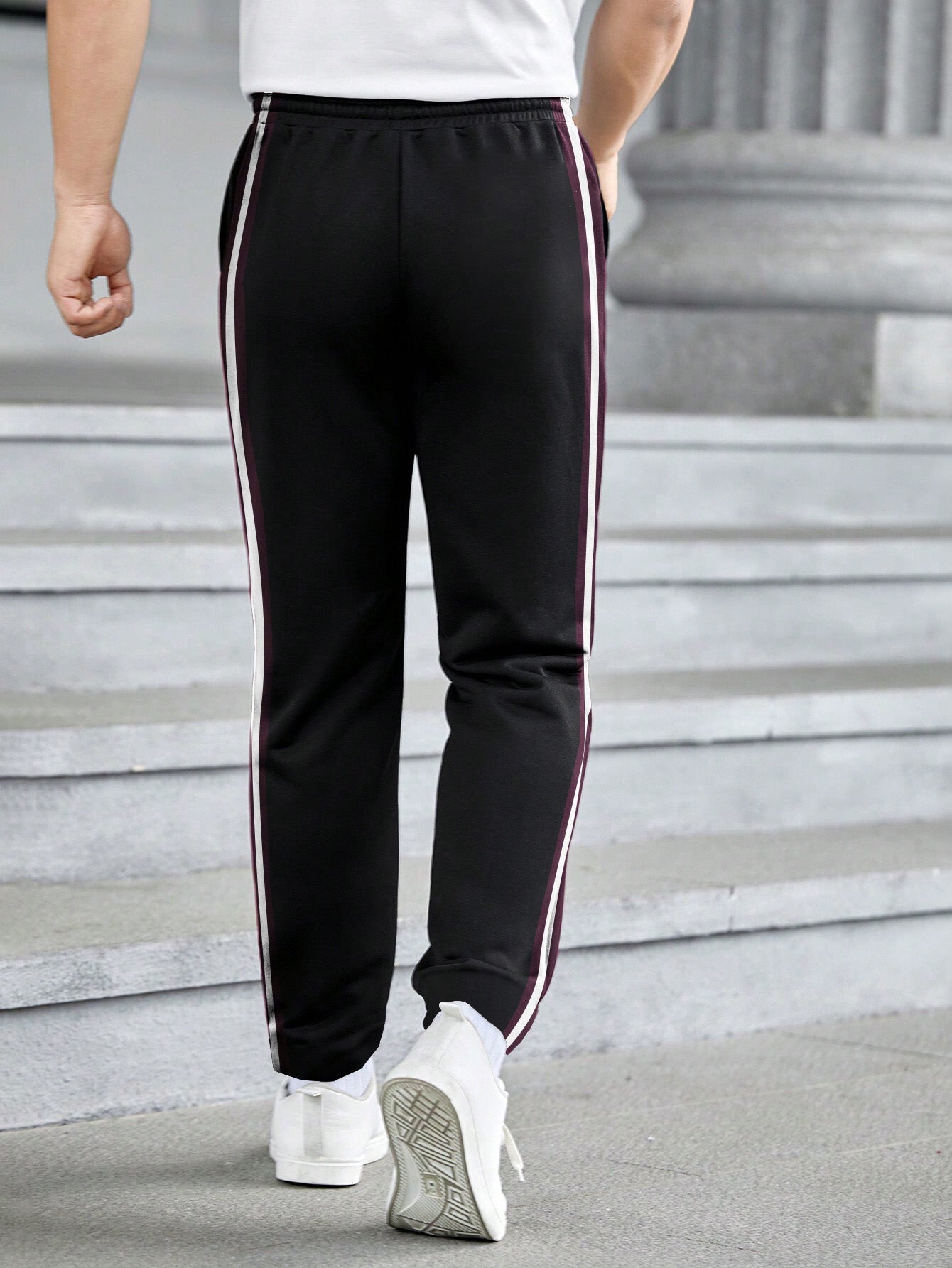 Slazenger Fleece Stylish Sweatpants For Men-Black with Maroon & White Stripe-BR14341