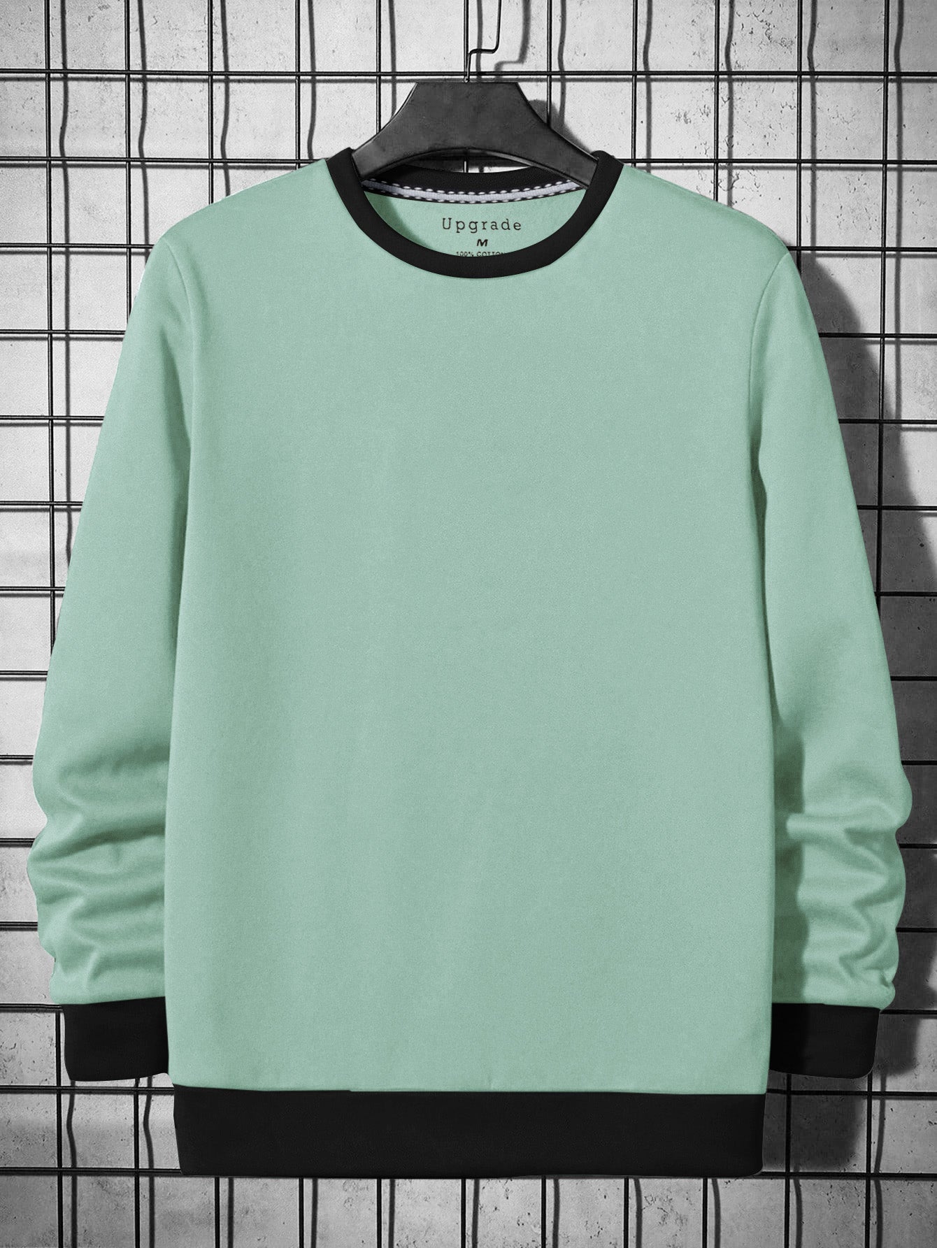Upgrade Fashion Terry Fleece Funky Style Sweatshirt For Men-Light Cyan Green with Black-BR14479