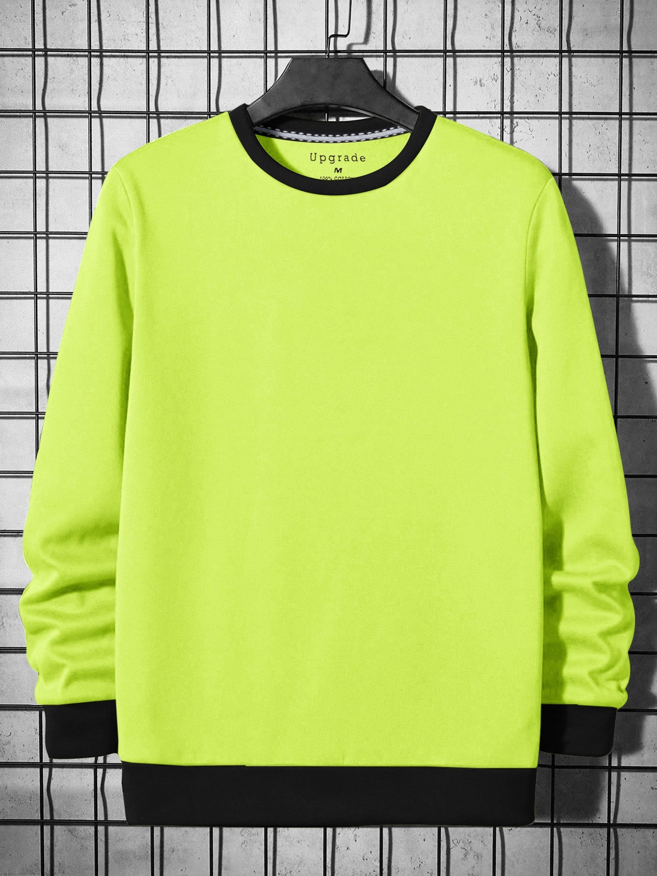 Upgrade Fashion Terry Fleece Funky Style Sweatshirt For Men-Lime Green with Black-BR14468
