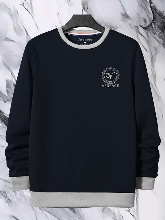VERSACE Fleece Funky Style Sweatshirt For Men-Navy with Gery-BR14504